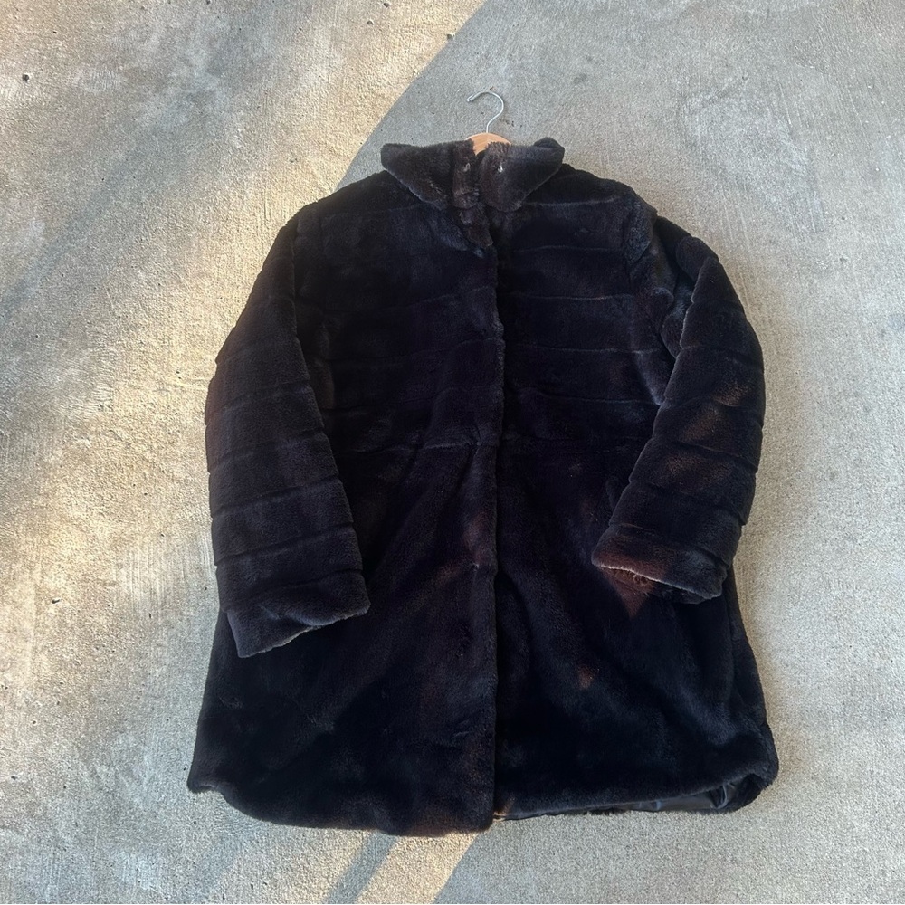CiSono Chic Faux Fur Long Black Jacket Size 2X Cozy Soft